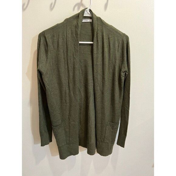 Pink Clover Women Penton Green Two Pocket Stretch Long Sleeve Open Cardigan - Picture 2 of 8